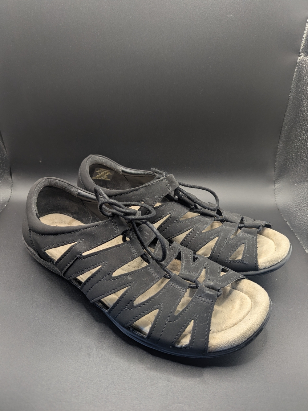Earth Spirit Womens Sandals Size 11 Black Gladiator Flats Shoes Strappy Lace Up